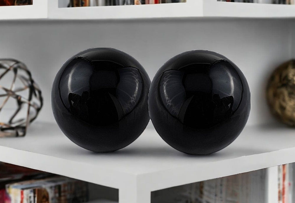 Set of Two 3" Black Aluminum Decorative Orb Tabletop Sculptures - Homeroots