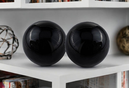 Set of Two 3" Black Aluminum Decorative Orb Tabletop Sculptures - Homeroots
