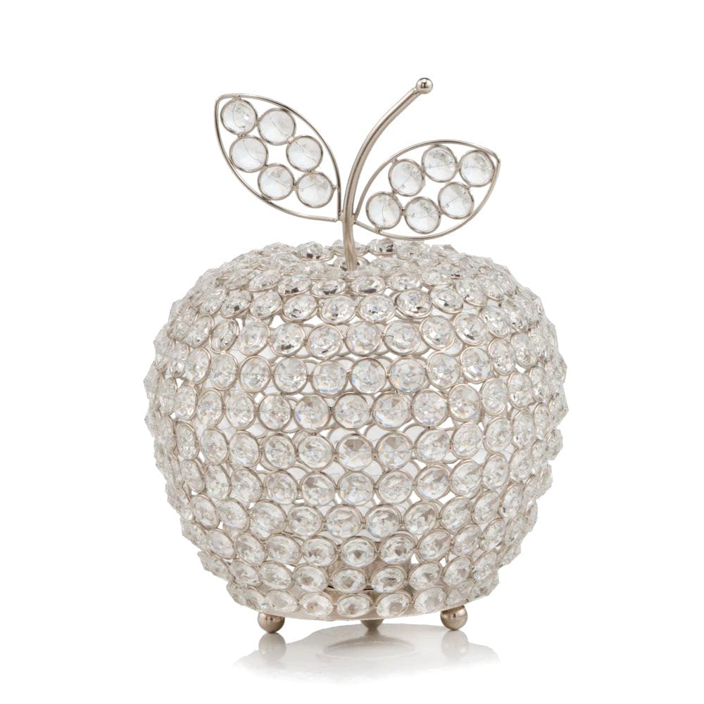 11" Silver and Clear Faux Crystal Decorative Apple Tabletop Sculpture - Homeroots - Flyclothing LLC
