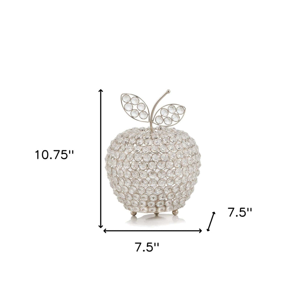 11" Silver and Clear Faux Crystal Decorative Apple Tabletop Sculpture - Homeroots - Flyclothing LLC