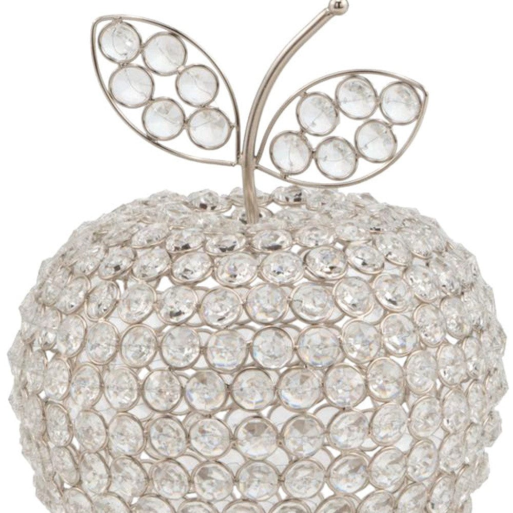 11" Silver and Clear Faux Crystal Decorative Apple Tabletop Sculpture - Homeroots - Flyclothing LLC