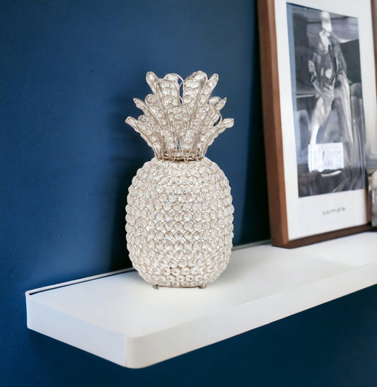 15" Silver Faux Crystal Decorative Pineapple - Homeroots