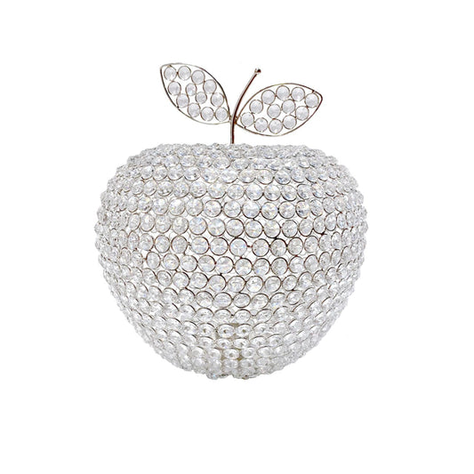 14" Silver Faux Crystal Apple Sculpture - Homeroots