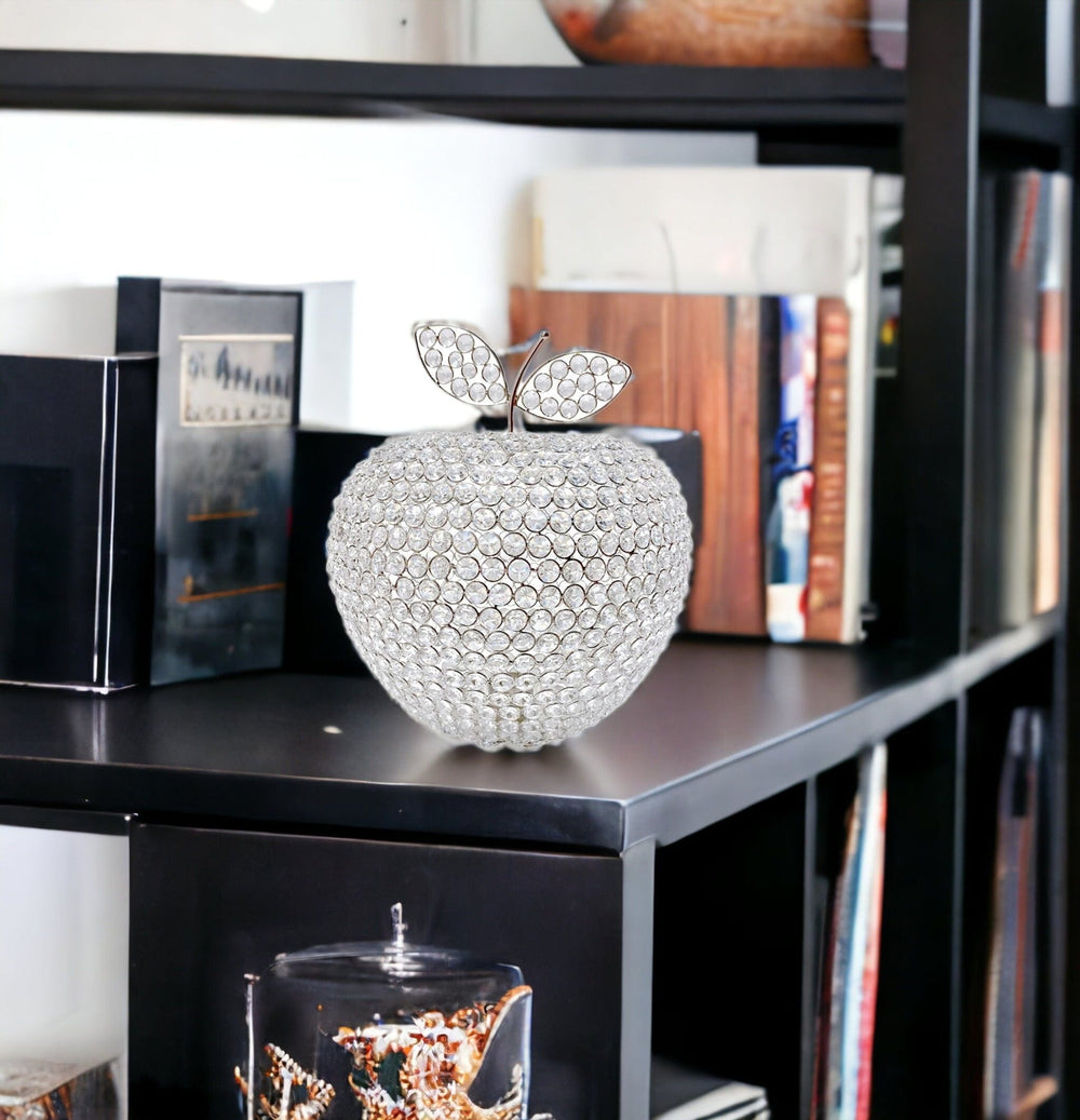 14" Silver Faux Crystal Apple Sculpture - Homeroots - Flyclothing LLC