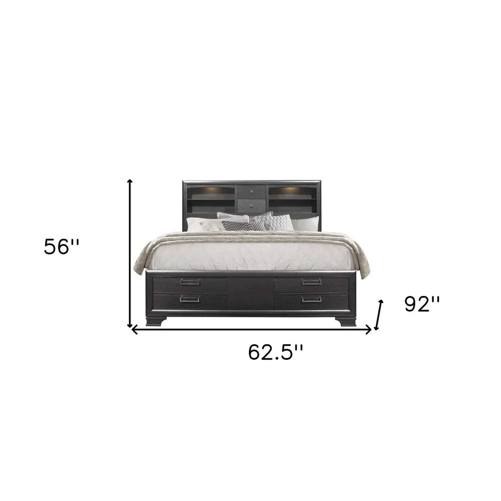 Solid Wood Queen Gray Eight Drawers Bed - Homeroots - Flyclothing LLC