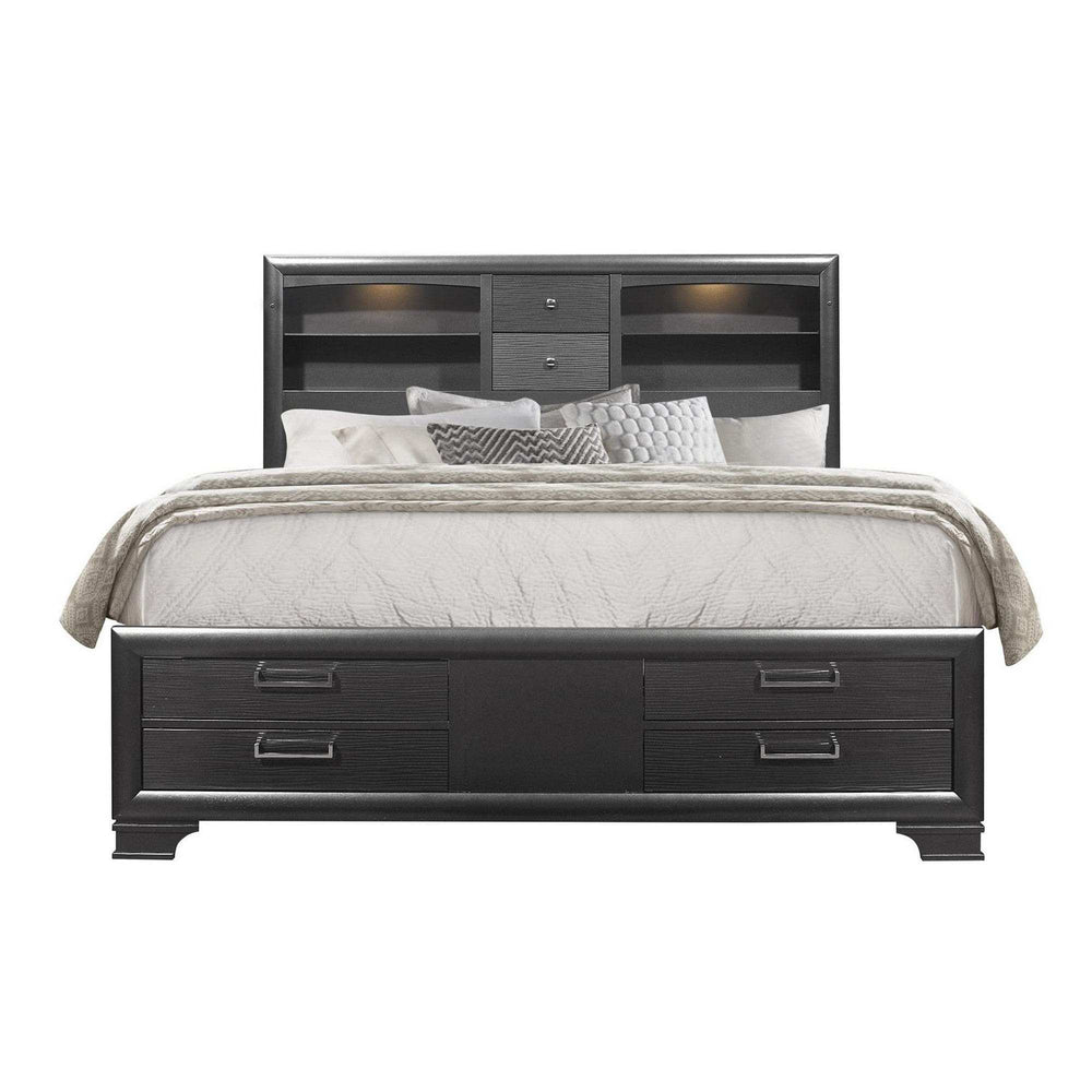 Solid Wood King Gray Eight Drawers Bed - Homeroots - Flyclothing LLC