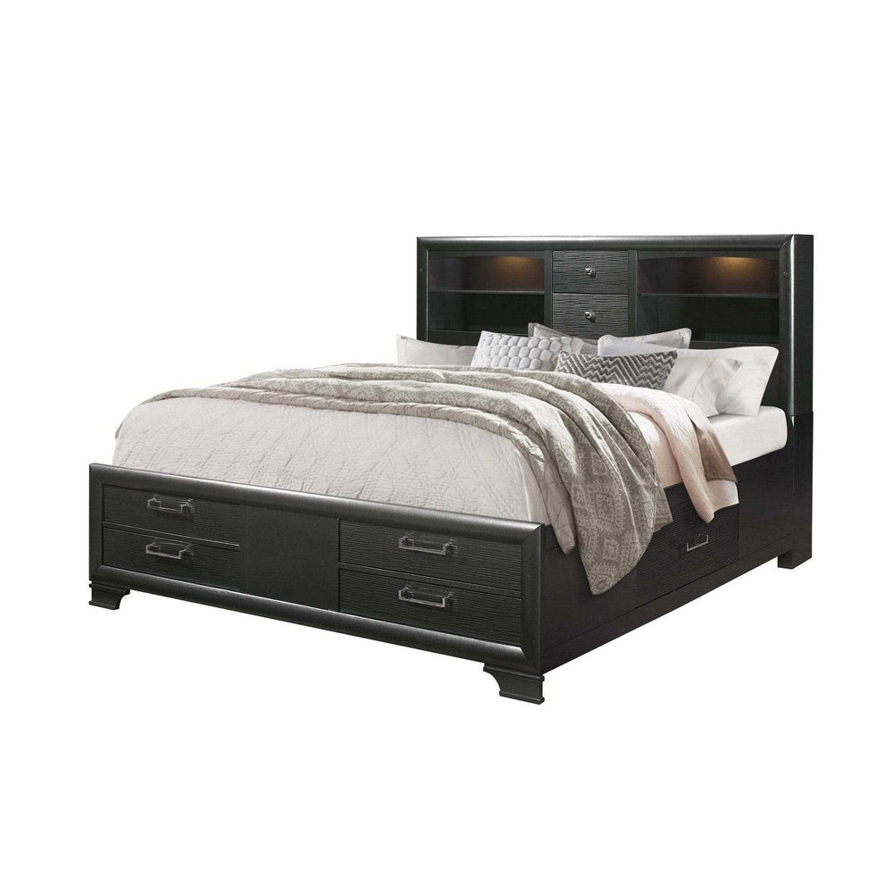 Solid Wood King Gray Eight Drawers Bed - Homeroots - Flyclothing LLC