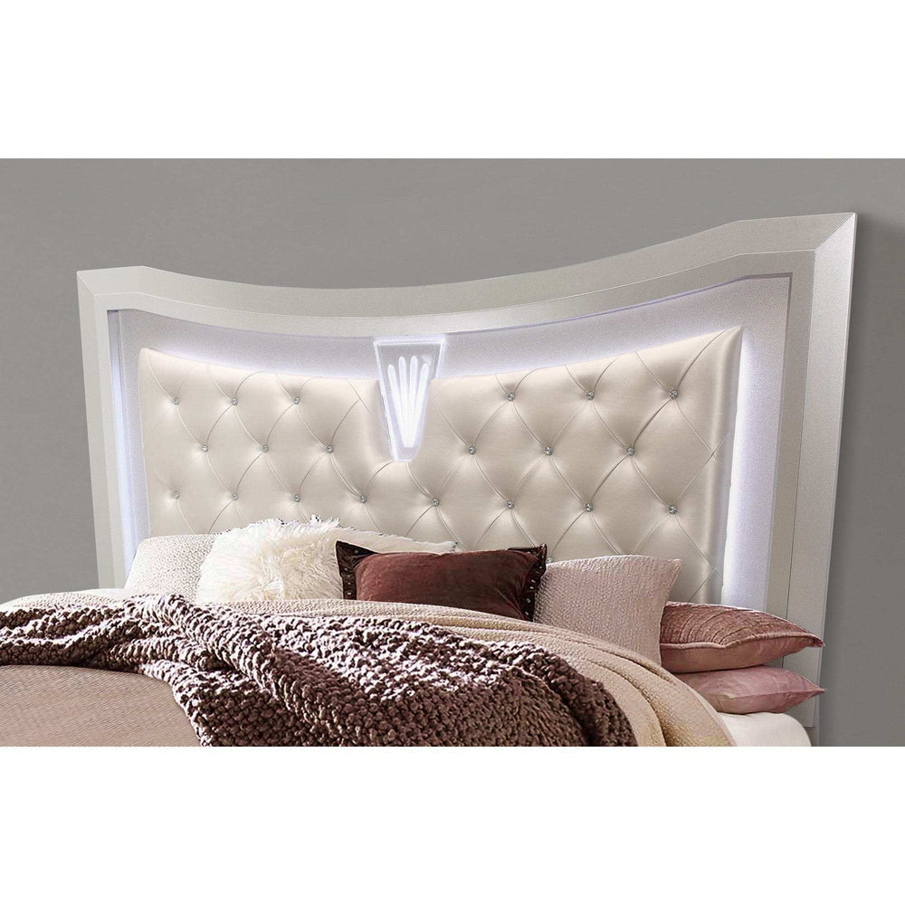 Champagne Tone Queen Bed With Padded Headboard Led Lightning 2 Drawer - Homeroots - Flyclothing LLC