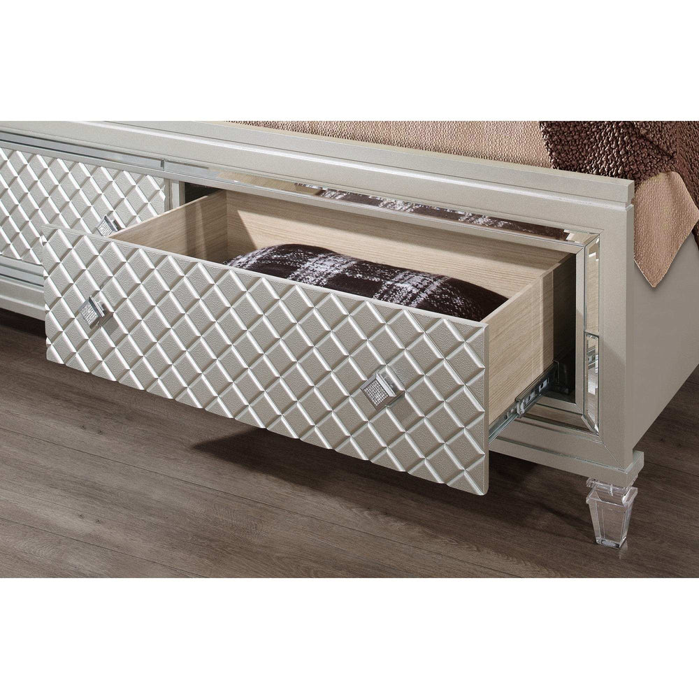 Champagne Tone Queen Bed With Padded Headboard Led Lightning 2 Drawer - Homeroots - Flyclothing LLC