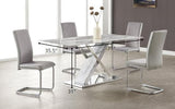 71" Gray and White And Silver Marble And Stainless Steel Pedestal Base Dining Table - Homeroots - Flyclothing LLC