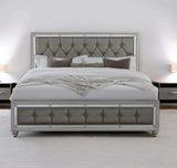 Solid Wood Full Tufted Silver Upholstered Linenno Bed With Nailhead Trim - Homeroots - Flyclothing LLC