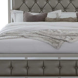 Silver Champagne Tone Queen Bed Padded Headboard Padded Footboard Mirror Trim Accents - Homeroots - Flyclothing LLC