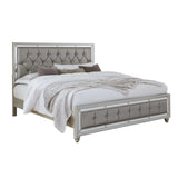 Silver Champagne Tone King Bed Padded Headboard Padded Footboard Mirror Trim Accents - Homeroots - Flyclothing LLC