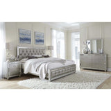 Silver Champagne Tone King Bed Padded Headboard Padded Footboard Mirror Trim Accents - Homeroots - Flyclothing LLC