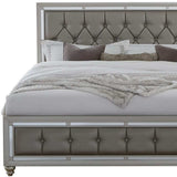 Silver Champagne Tone King Bed Padded Headboard Padded Footboard Mirror Trim Accents - Homeroots - Flyclothing LLC