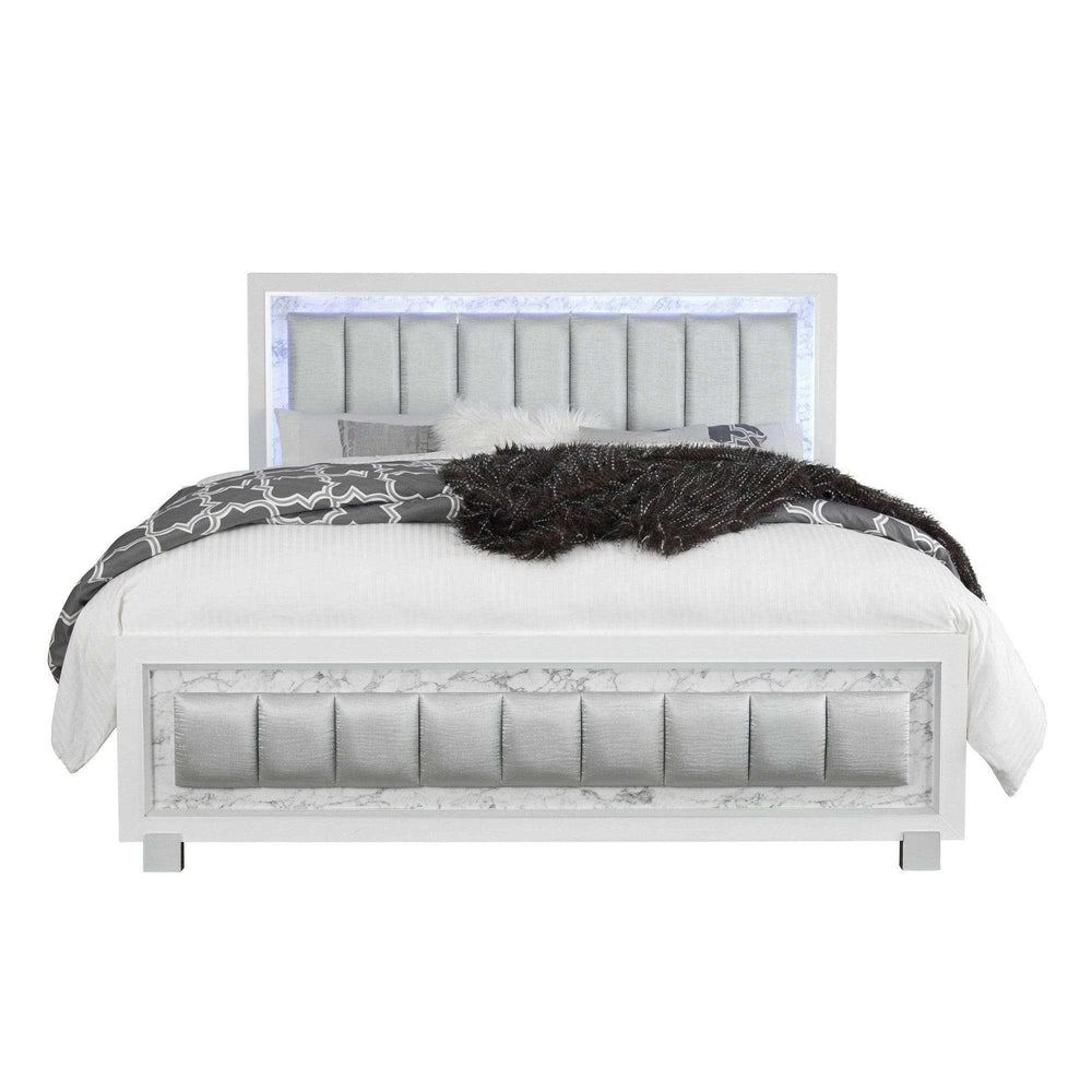 Modern Luxurious White Queen Bed With Padded Headboard Led Lightning - Homeroots - Flyclothing LLC