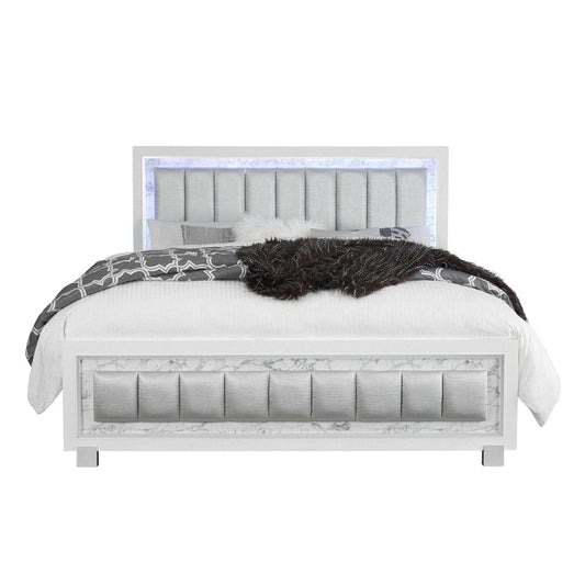 Modern Luxurious White Queen Bed With Padded Headboard Led Lightning - Homeroots - Flyclothing LLC