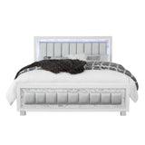 Modern Luxurious White Queen Bed With Padded Headboard Led Lightning - Homeroots - Flyclothing LLC