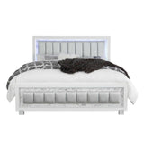 Solid Wood King White Upholstered Faux Leatherno Bed - Homeroots - Flyclothing LLC