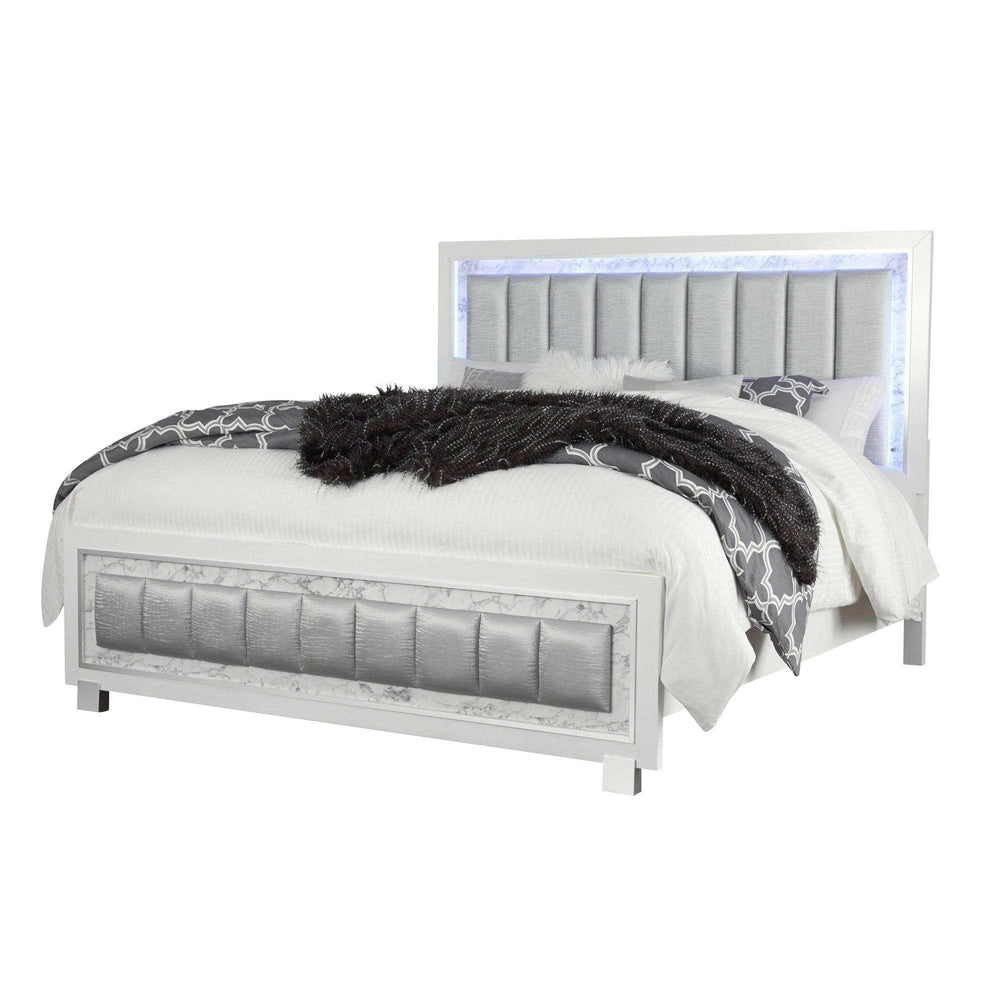 Solid Wood King White Upholstered Faux Leatherno Bed - Homeroots - Flyclothing LLC