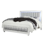 Solid Wood King White Upholstered Faux Leatherno Bed - Homeroots - Flyclothing LLC