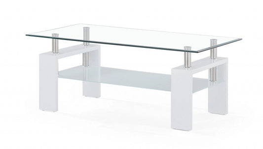 43" Clear And White Glass Coffee Table With Shelf - Homeroots