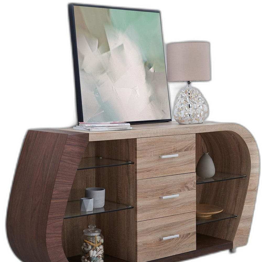 Oak And Walnut Multi Tone Buffet With 3 Drawers - Homeroots - Flyclothing LLC