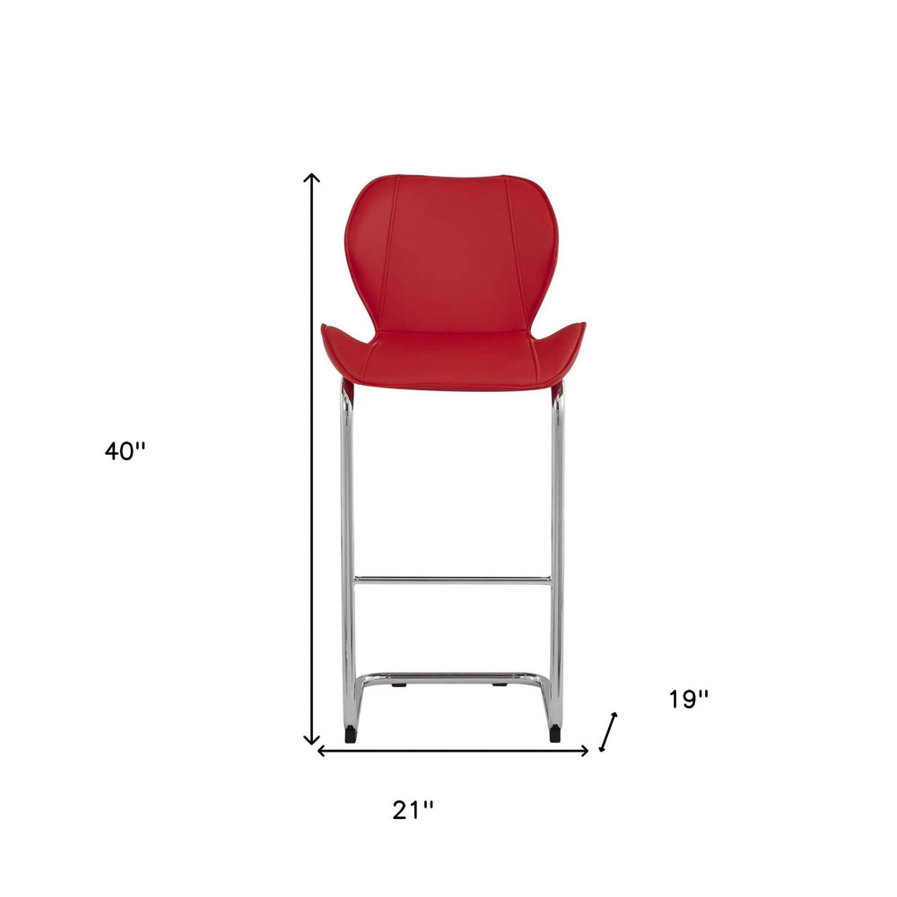 Set of Four 26 " Red And Silver Metal Low Back Bar Height Bar Chairs - Homeroots - Flyclothing LLC