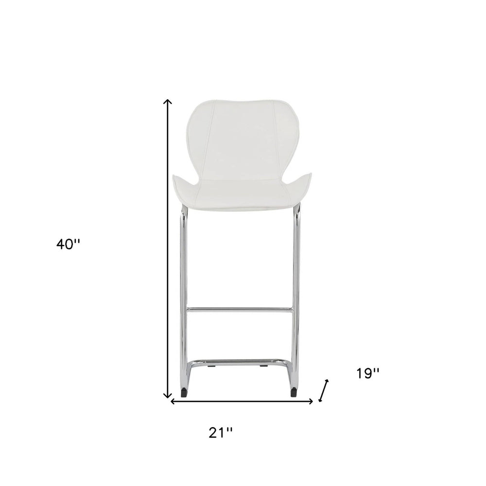 Set of Four 26 " White And Silver Metal Low Back Bar Height Bar Chairs - Homeroots - Flyclothing LLC