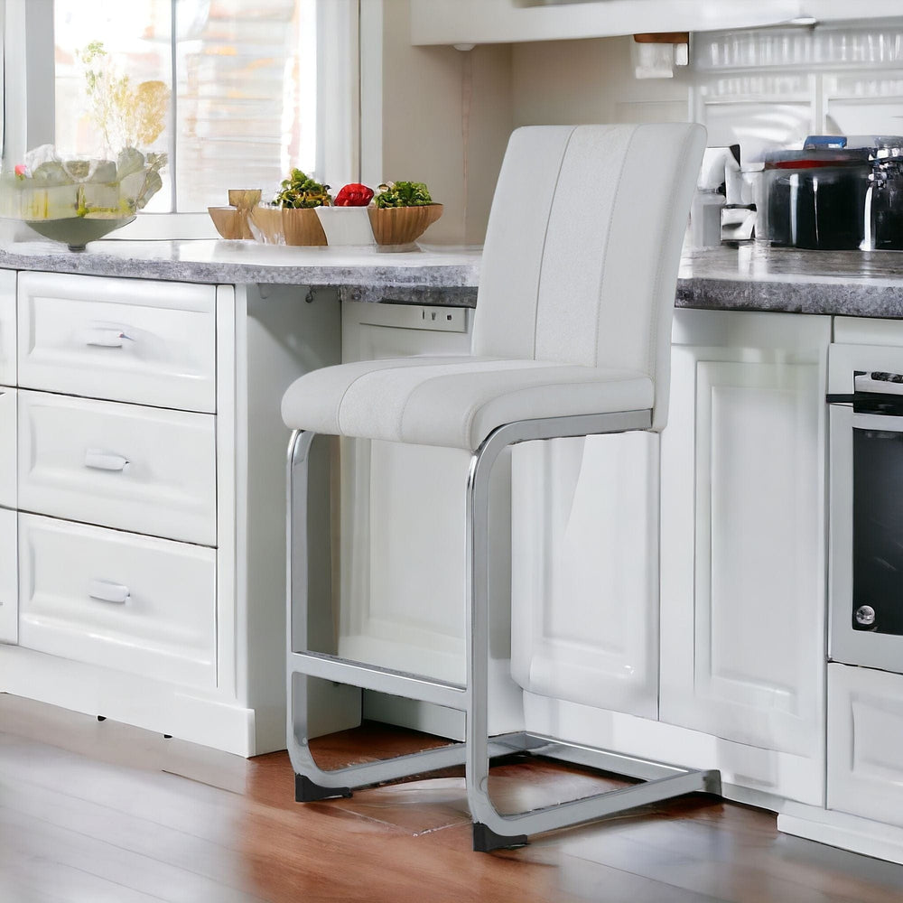 Set of Four 26 " White And Silver Metal Low Back Counter Height Bar Chairs - Homeroots - Flyclothing LLC