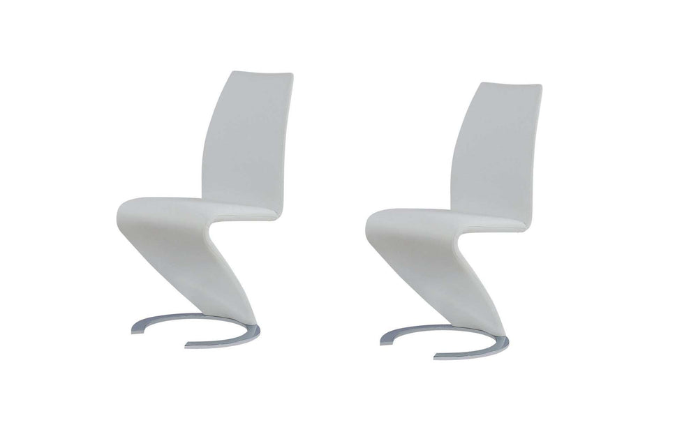 Set of Two White and Silver Upholstered Faux Leather Dining Parsons Chairs - Homeroots - Flyclothing LLC
