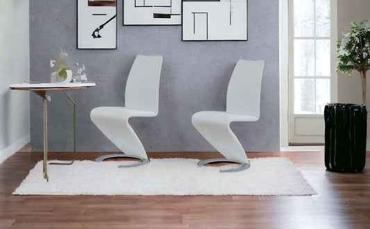 Set of Two White and Silver Upholstered Faux Leather Dining Parsons Chairs - Homeroots - Flyclothing LLC