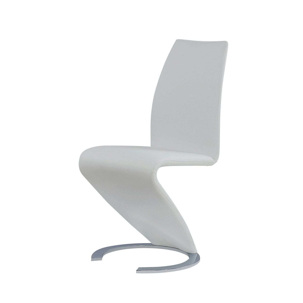 Set of Two White and Silver Upholstered Faux Leather Dining Parsons Chairs - Homeroots - Flyclothing LLC