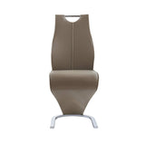 Set of Two Brown and Silver Upholstered Faux Leather Dining Parsons Chairs - Homeroots - Flyclothing LLC
