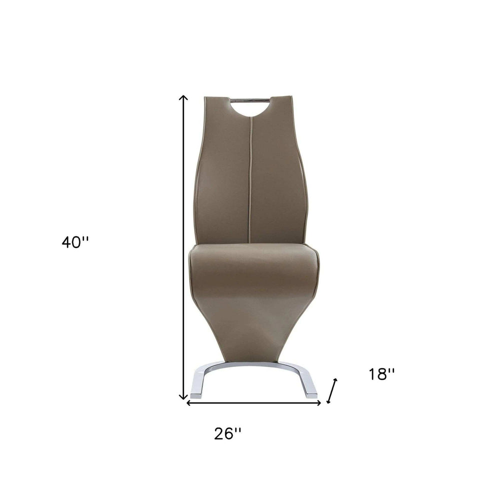 Set of Two Brown and Silver Upholstered Faux Leather Dining Parsons Chairs - Homeroots - Flyclothing LLC