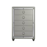 33" Silver Solid Wood Mirrored Five Drawer - Homeroots