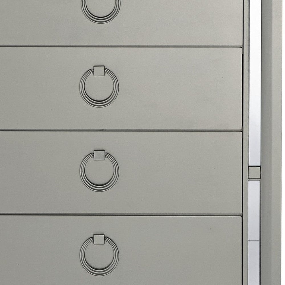 33" Silver Solid Wood Mirrored Five Drawer - Homeroots