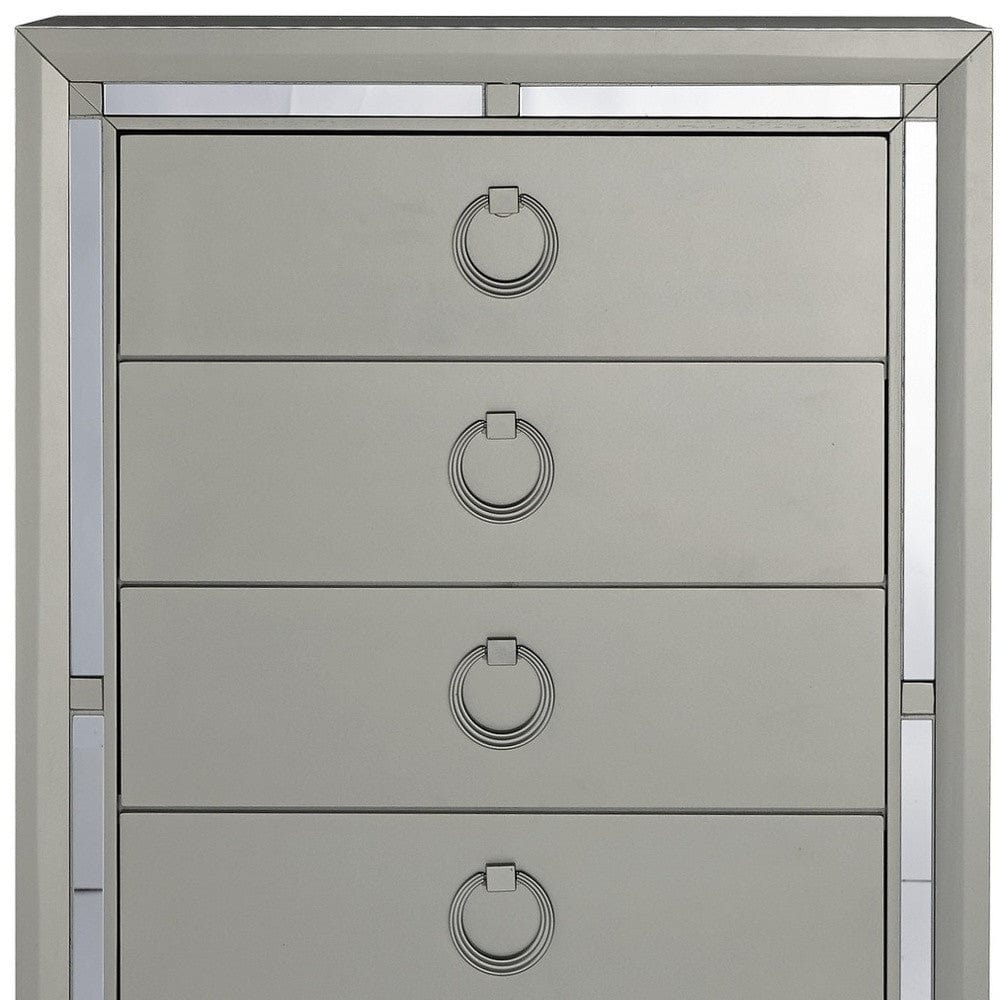 33" Silver Solid Wood Mirrored Five Drawer - Homeroots
