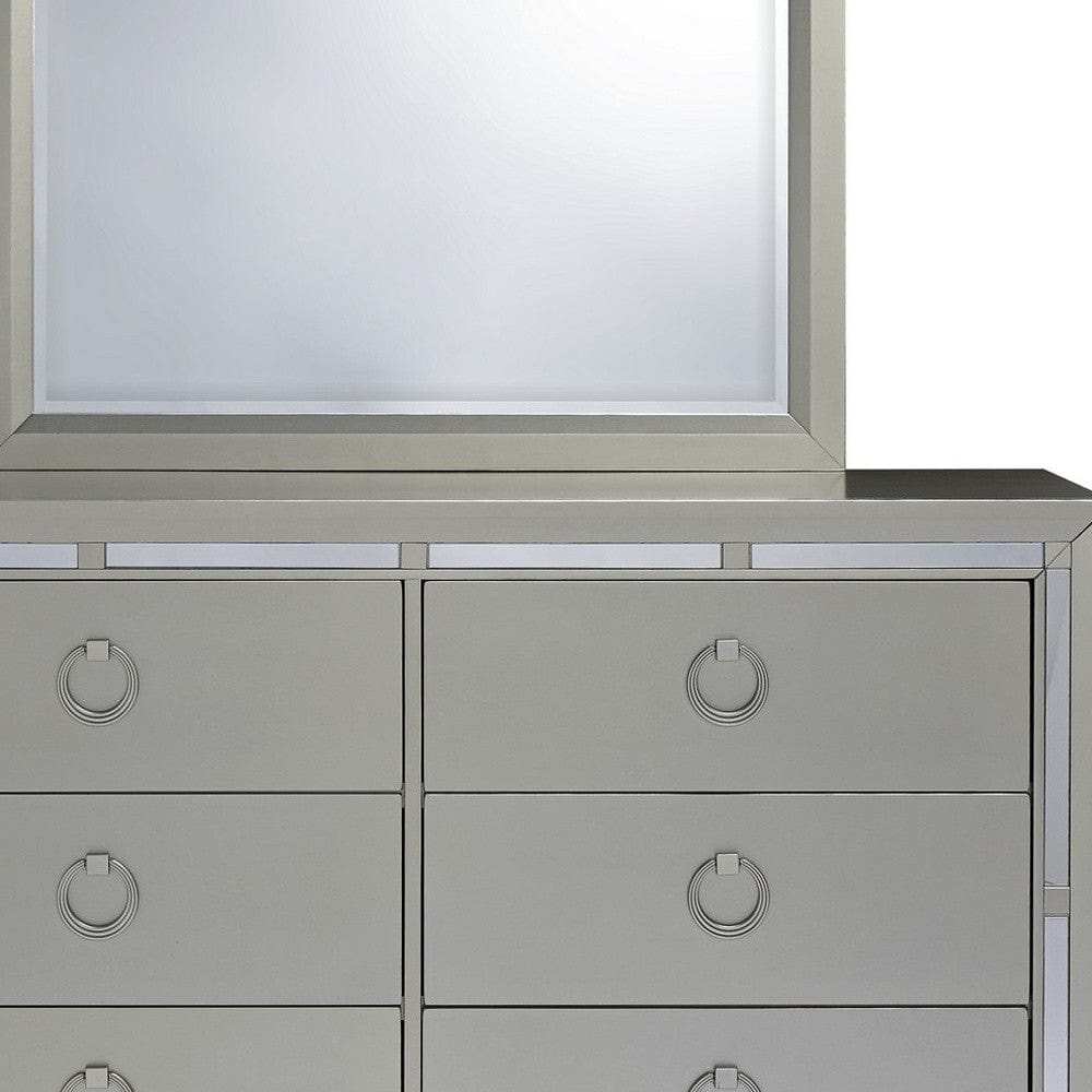 Modern Silver Tone Mirror With Sleek Wood Trim - Homeroots - Flyclothing LLC