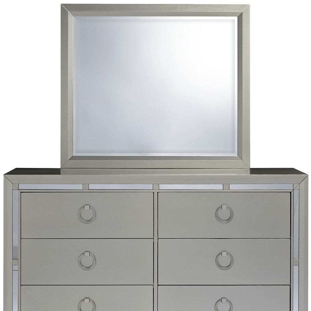 Modern Silver Tone Mirror With Sleek Wood Trim - Homeroots - Flyclothing LLC