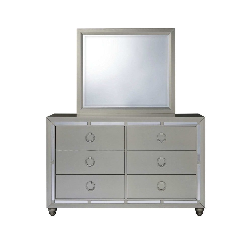 Modern Silver Tone Mirror With Sleek Wood Trim - Homeroots - Flyclothing LLC