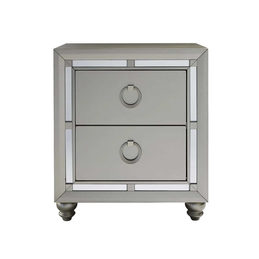 Silver Champagne Tone Nightstand With 2 Drawer Mirror Trim Accent - Homeroots - Flyclothing LLC