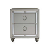Silver Champagne Tone Nightstand With 2 Drawer Mirror Trim Accent - Homeroots - Flyclothing LLC