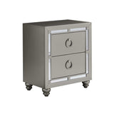 Silver Champagne Tone Nightstand With 2 Drawer Mirror Trim Accent - Homeroots - Flyclothing LLC