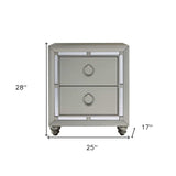 Silver Champagne Tone Nightstand With 2 Drawer Mirror Trim Accent - Homeroots - Flyclothing LLC