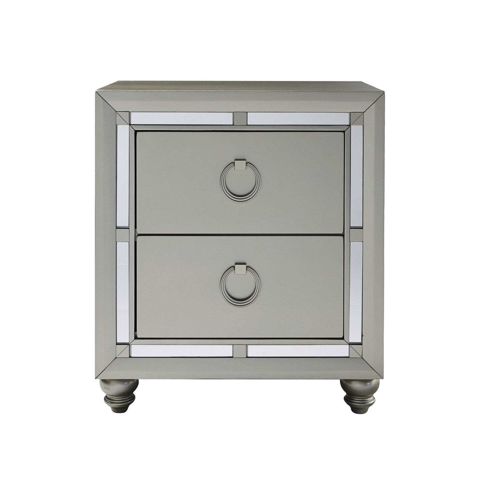 Silver Champagne Tone Nightstand With 2 Drawer Mirror Trim Accent - Homeroots - Flyclothing LLC