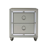 Silver Champagne Tone Nightstand With 2 Drawer Mirror Trim Accent - Homeroots - Flyclothing LLC