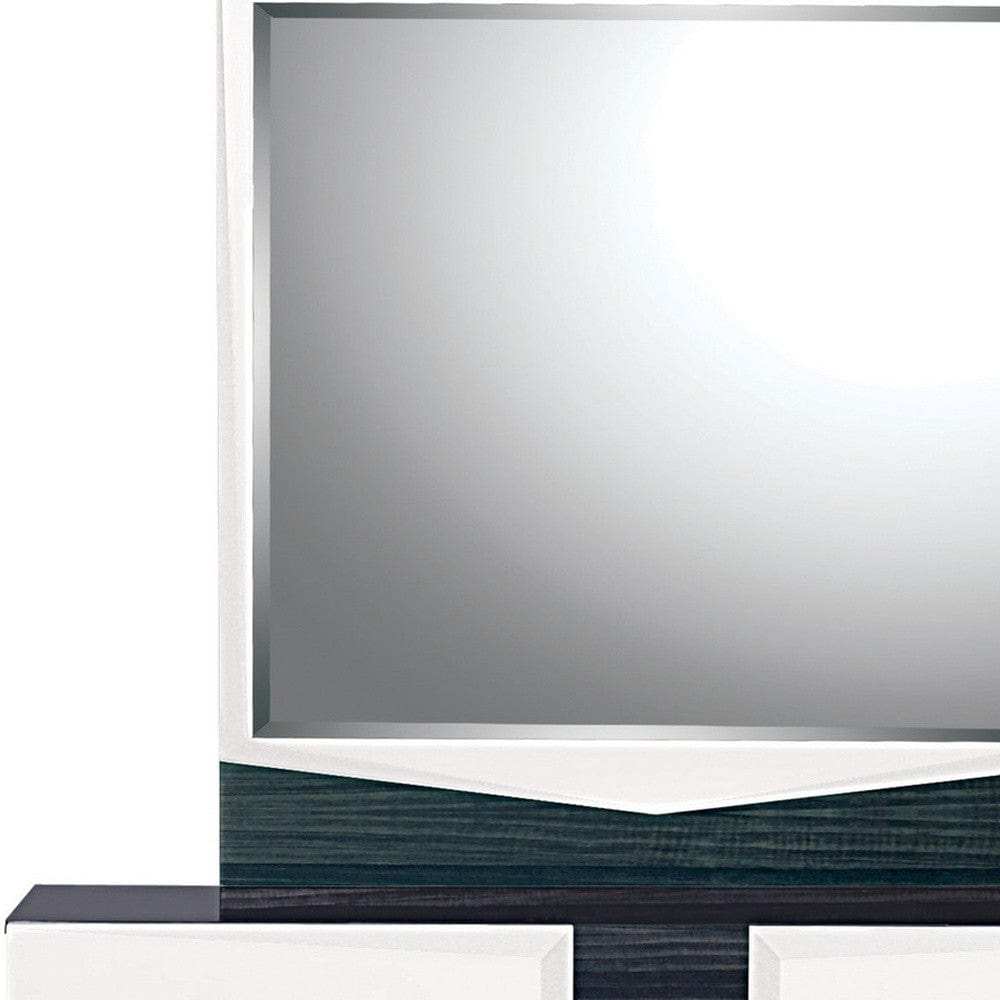 White And Grey Mirror With Rectangular Wood Trim - Homeroots - Flyclothing LLC