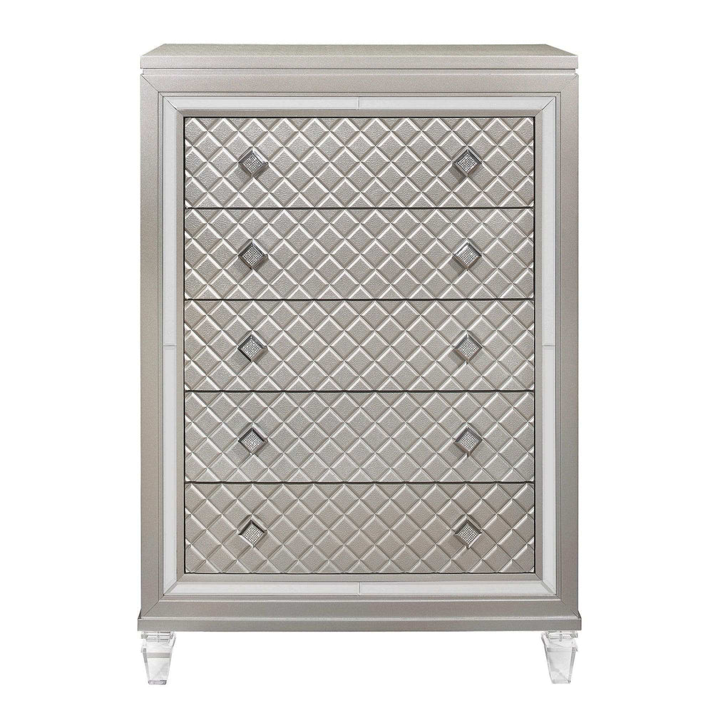 Champagne Toned Chest With Tapered Acrylic Legs And 5 Drawers - Homeroots - Flyclothing LLC