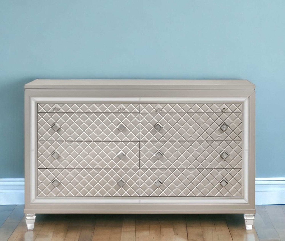 Champagne Toned Dresser With Tapered Acrylic Legs And 2 Jewelry Drawers - Homeroots - Flyclothing LLC